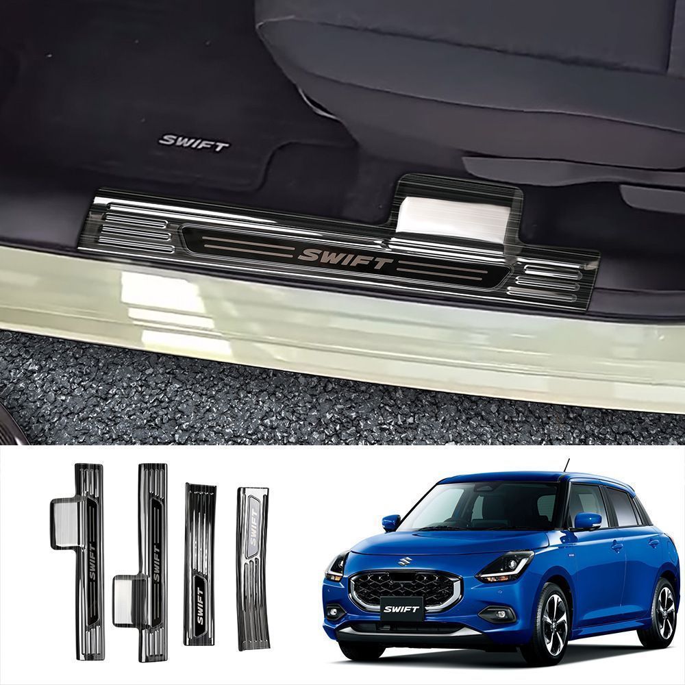 【送料無料】スズキ SWIFT 2025年式 内装 スカッフプレート ドアシルガード 4枚セット 左右ハンドル対応WP今だけ特価