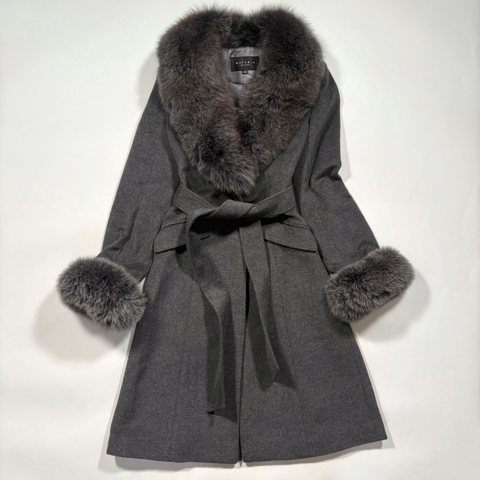 マテリア アンゴラ 羊毛 ファー ロング コート 38 ほぼ未使用 MATERIA マテリア リアルファー アンゴラ ウール ロング