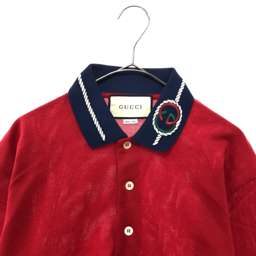 GUCCI (グッチ) 20SS インターロックG 半袖ポロシャツ レッド/ネイビー 