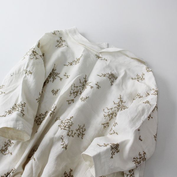 mina perhonen ミナペルホネン senko-hanabi ラメ刺繍 ロールカラーワンピース 38/ホワイト  ドレス【2400013303835】