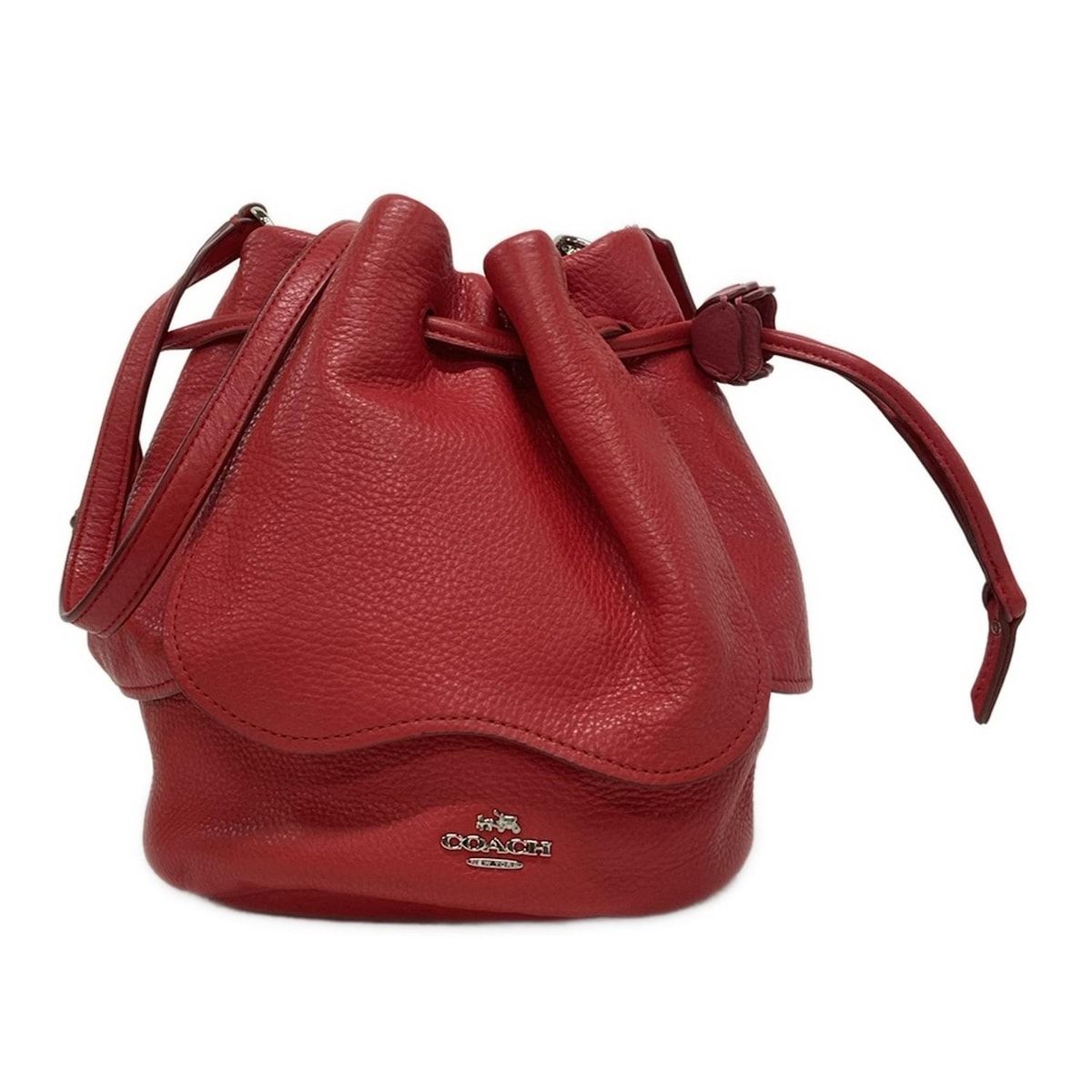 COACH コーチ ショルダーバッグ ソリッド ぺブルド レザー フローラル ペタル バッグ F57543 レッド レザー