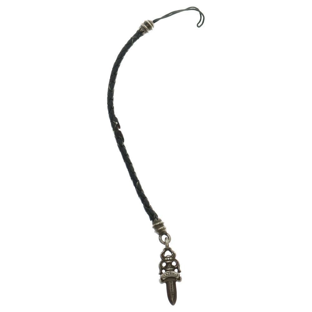 CHROME HEARTS クロムハーツ PHNSTRP DAGGER フォンストラップ ダガーチャーム付きレザー携帯ストラップ ブラック|シルバー