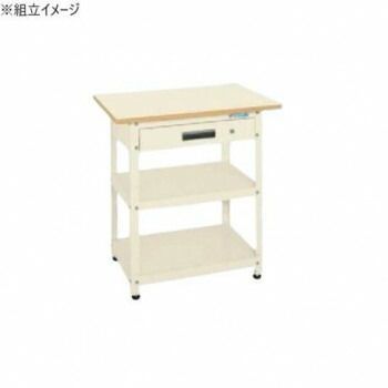 サカエ 一人用作業台 ポリエステル天板 750×500×785mm アイボリー キャビネット付 PHN-075APEI