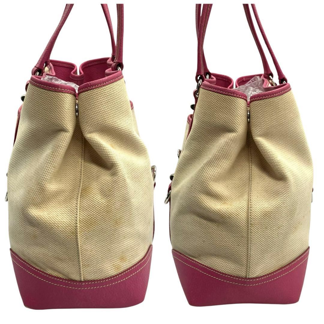 良品 2002 PRADA トートバッグ キャンバス レザー ピンク A4 良品 2002 PRADA トートバッグ キャンバス レザー ピンク A4
