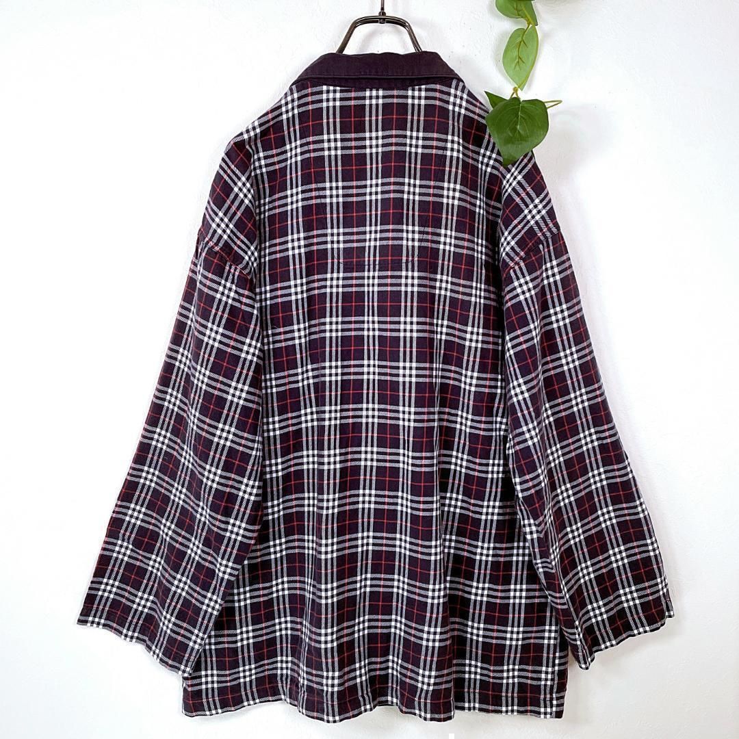 バーバリーズ ノバチェックシャツ 長袖 ネイビー 刺繍ロゴ L