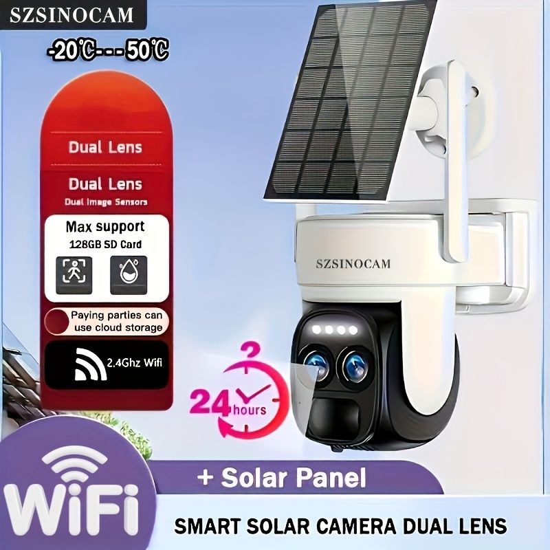 1296P高精細安全カメラ ソーラーパネルPTZ監視システム デュアルレンズ 2.4G WiFiスポーツスポットライト ナイトビジョン 超広角 PIRモーション検知 双方向オーディオ アラーム-屋外監視とAI検知に最適な選択肢