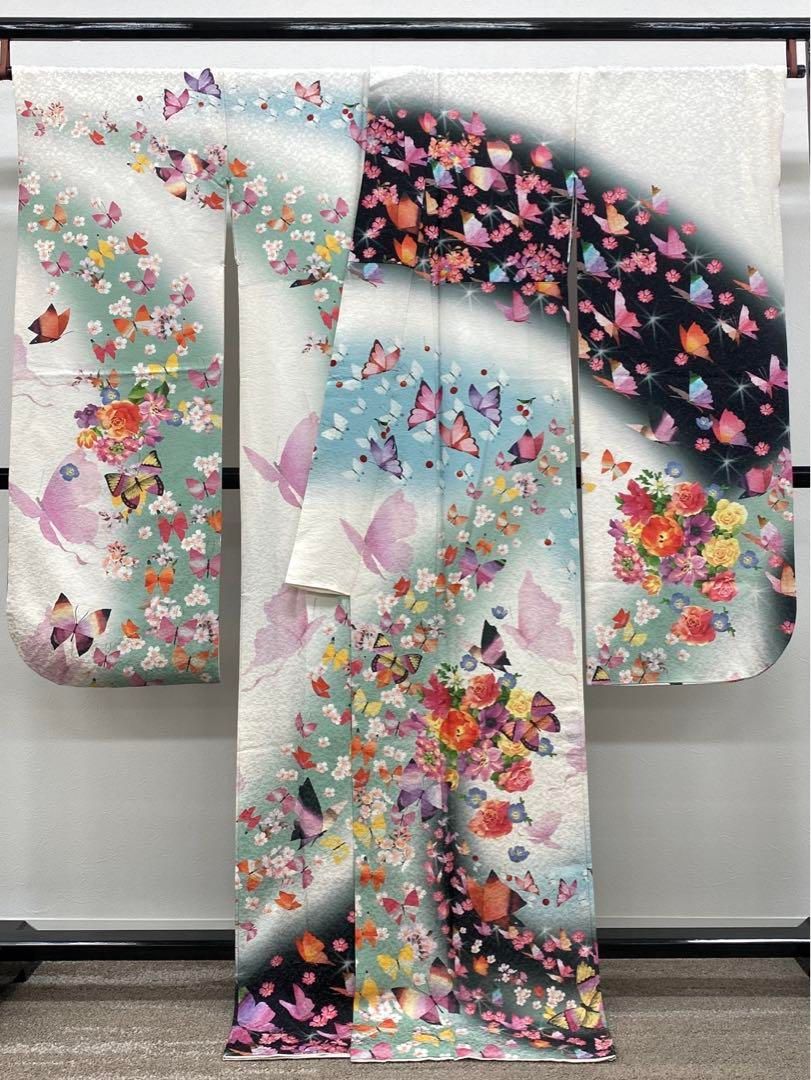 作家振袖 永田萌 豪華 銀通し 洋花 さくらんぼ モダン 身丈170cm 