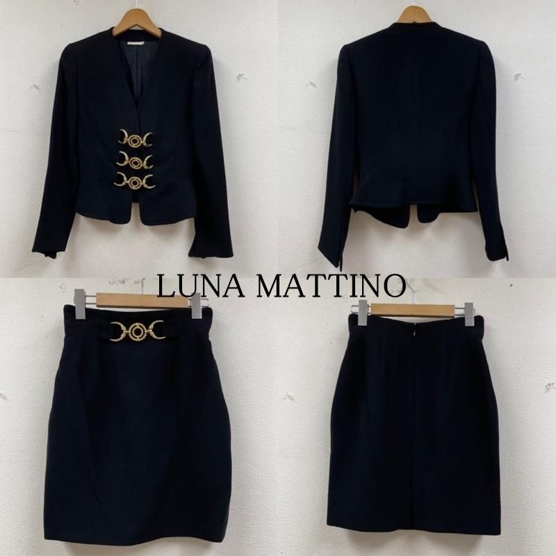 古着 セットアップ LUNA MATTINO スーツ セットアップ ひざ丈 タイトスカート 金フック ノーカラー ジャケット
