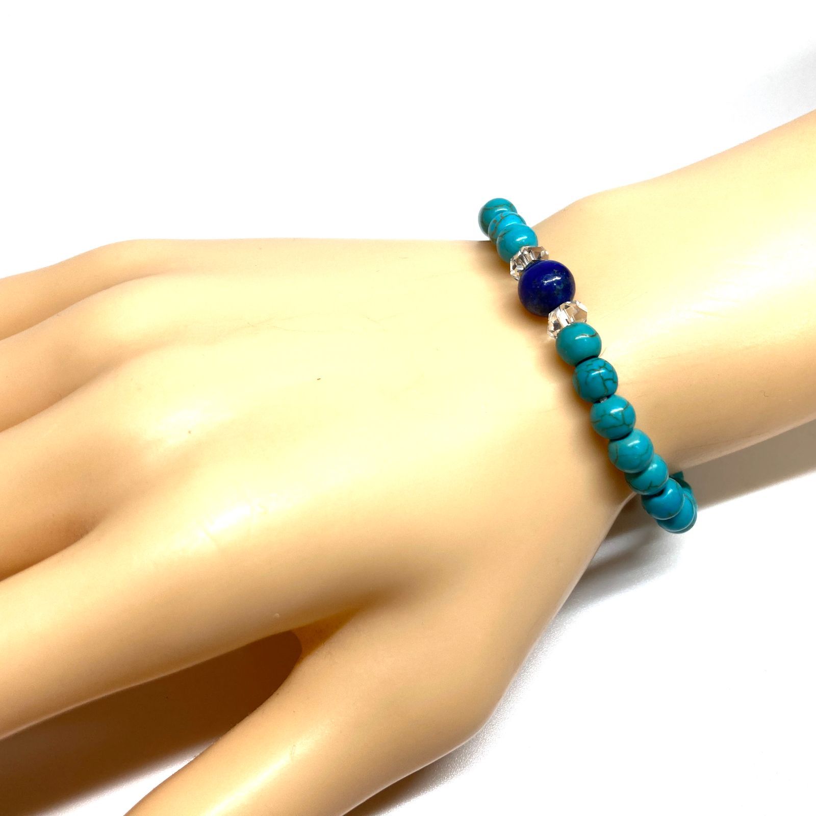 ラピスラズリ -ターコイズ ブレスレット パワーストーン 8mm×6mm メンズ レディース 男性 女性 お守り ハンドメイド NEXPOTALLINN_EU