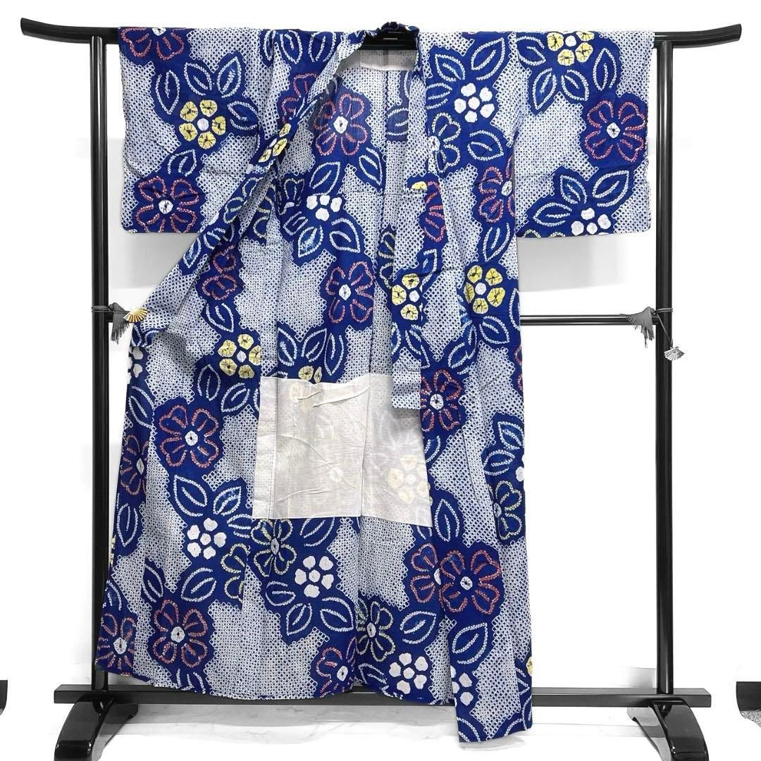 浴衣 有松鳴海絞り 浴衣 花模様 ブルー リーフ 着物 034a d - メルカリ