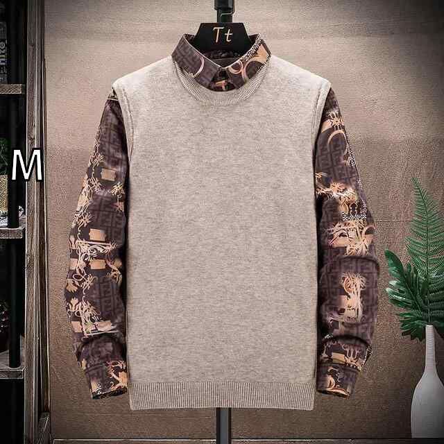 [M]秋冬 コーデ メンズ  服 シンプル ファッション オシャレ 大人 かっこいい 大きいサイズ ストリート 紳士服 ファッション 花柄 プリント スリーブ シャツ フェイク ツーピース セーター 長