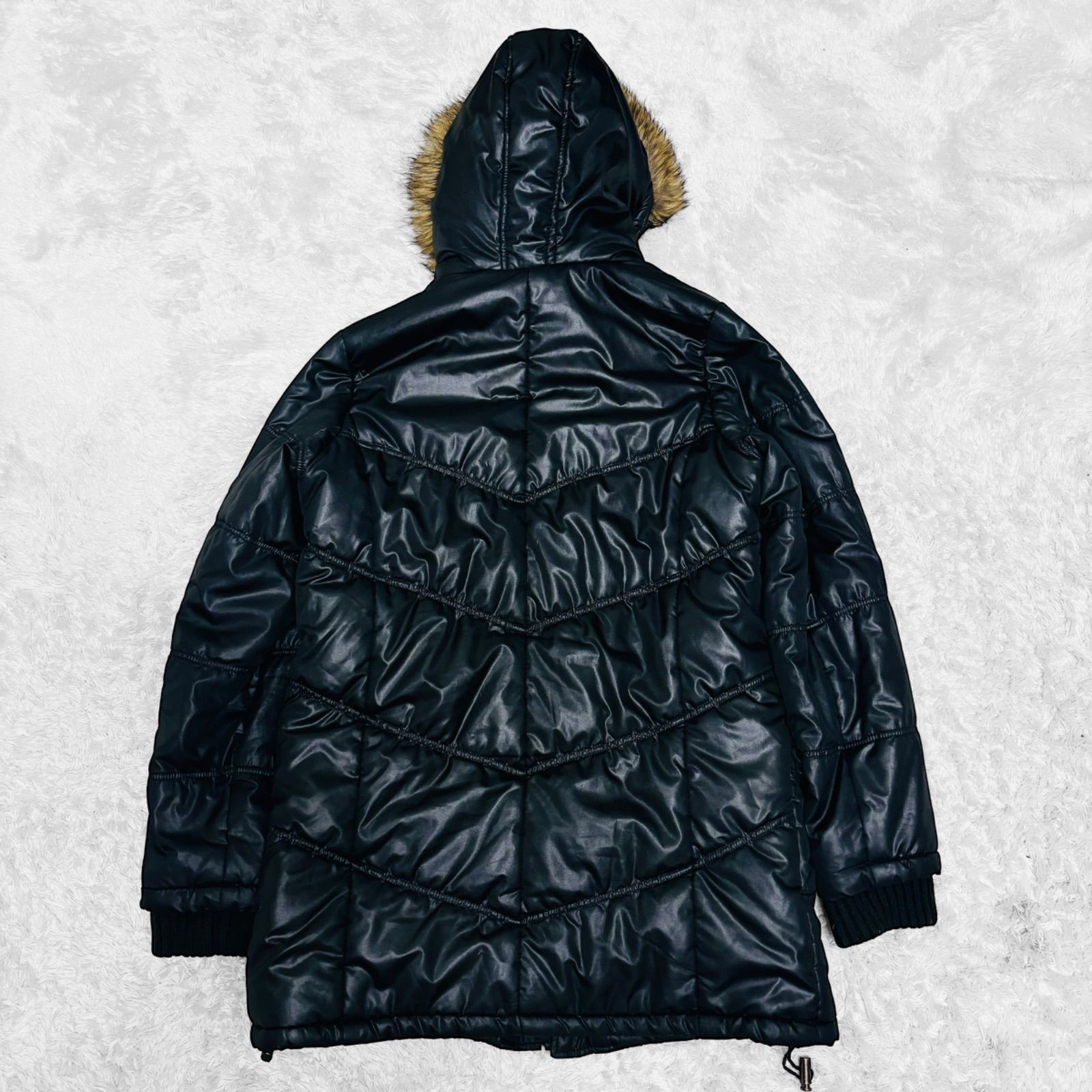 Y2K ギミック　短丈　ファー ダウン グランジ 平成ギャル 白ギャル 黒　7 00s 平成ギャルy2kグランジ ビッグシルエット ファー ダウン