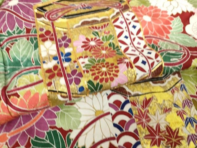 平和屋着物○豪華振袖 駒刺繍 貝桶花文 金彩 銀通し地 正絹 逸品