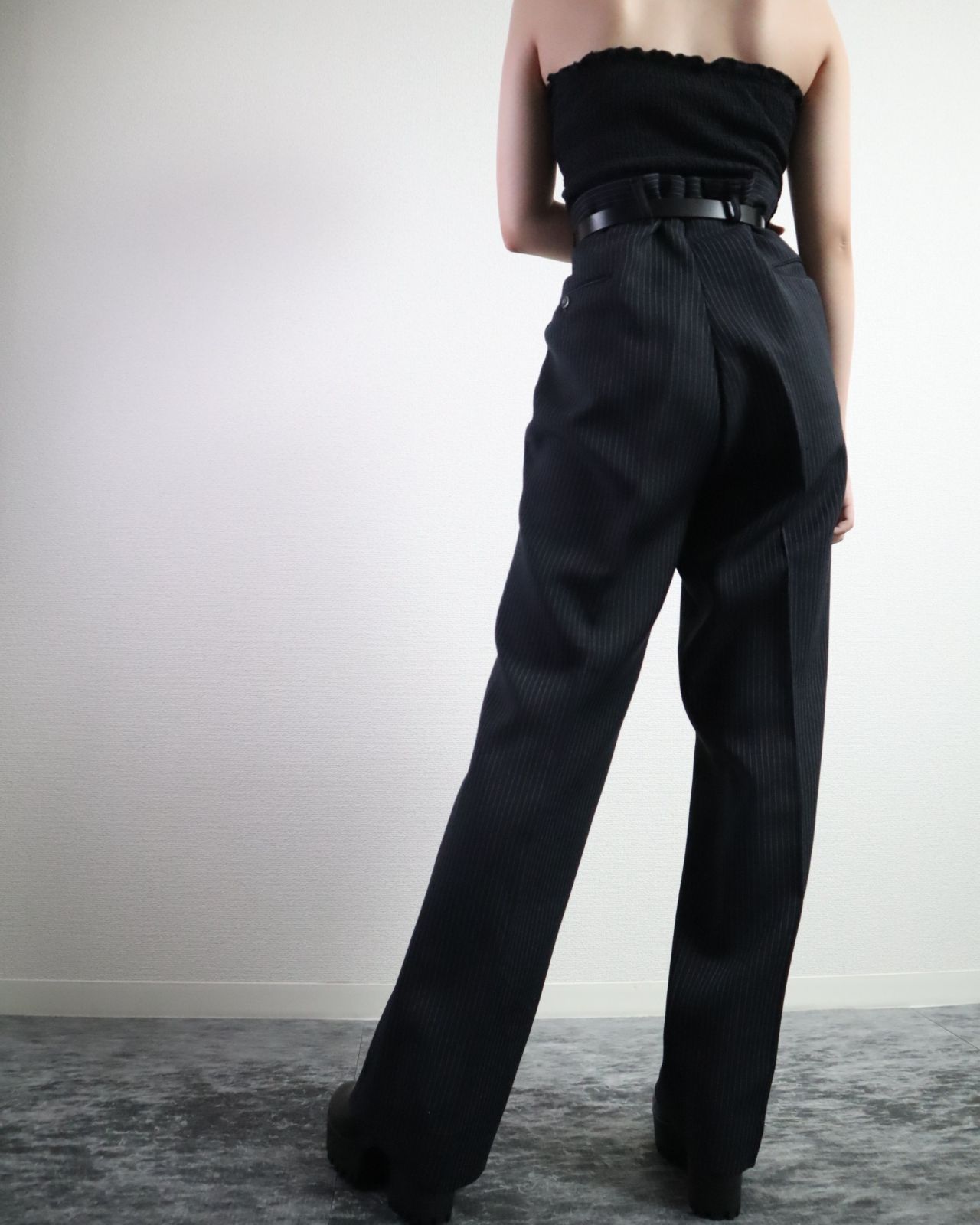 1970s Sears pin stripe wide-straignt slacks 70年代 シアーズ ピンストライプ ワイド ストレート スラックス 濃紺 W36 ロケットタロン ジッパー