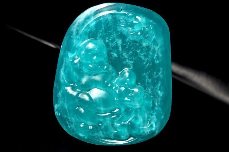 1点物】高発色 アイスアマゾナイト 45x38mm 布袋尊彫刻(トップ
