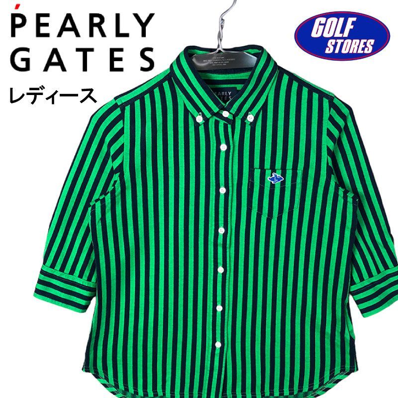 PEARLY GATES パーリーゲイツ 半袖シャツ ストライプ 0 グリーン