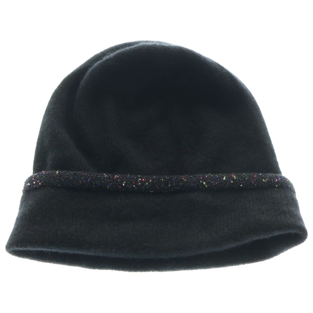 CHANEL シャネル スパンコールデザイン ココマーク カシミア ニットキャップ 帽子 ブラック レディース