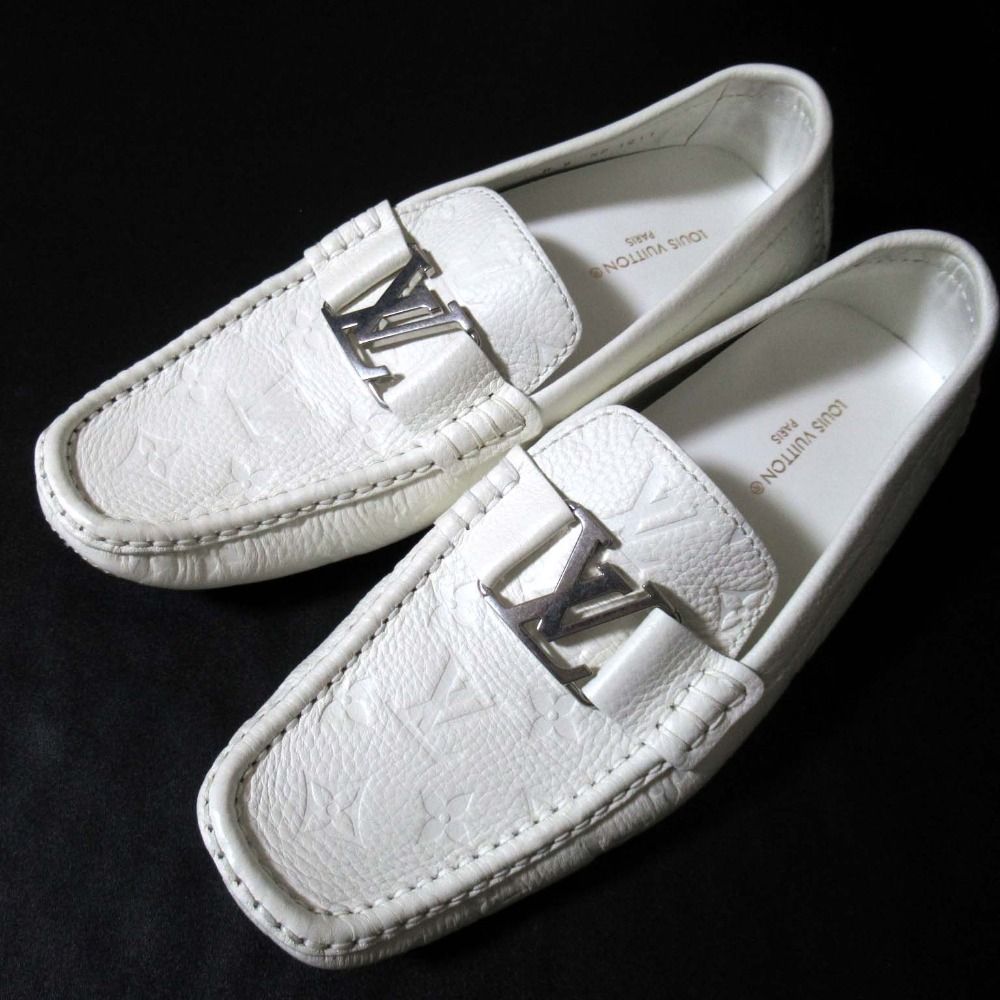 LOUIS VUITTON ルイヴィトン モンテカルロライン モカシン ドライビングシューズ サイズ8 約27cm ホワイト シルバー金具 メンズ 古着