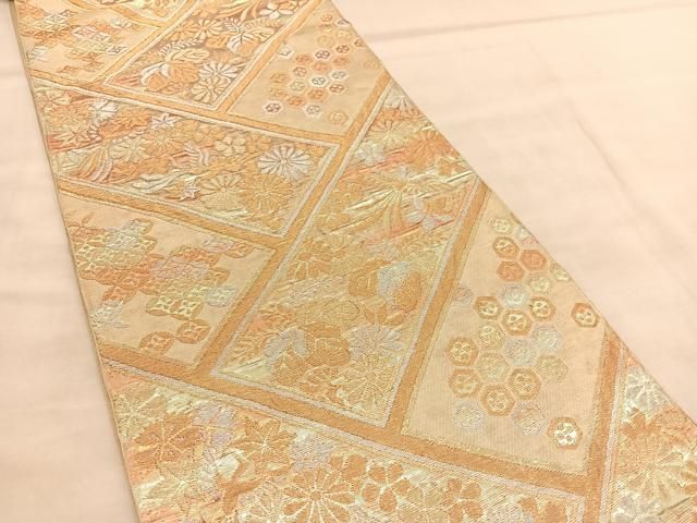 袋帯 本金 繻珍織 向かい鳳凰 六通 正絹 着物 RO-1356 平和屋着物◎六通柄袋帯 唐織 鳳凰文 金銀糸 正絹 逸品