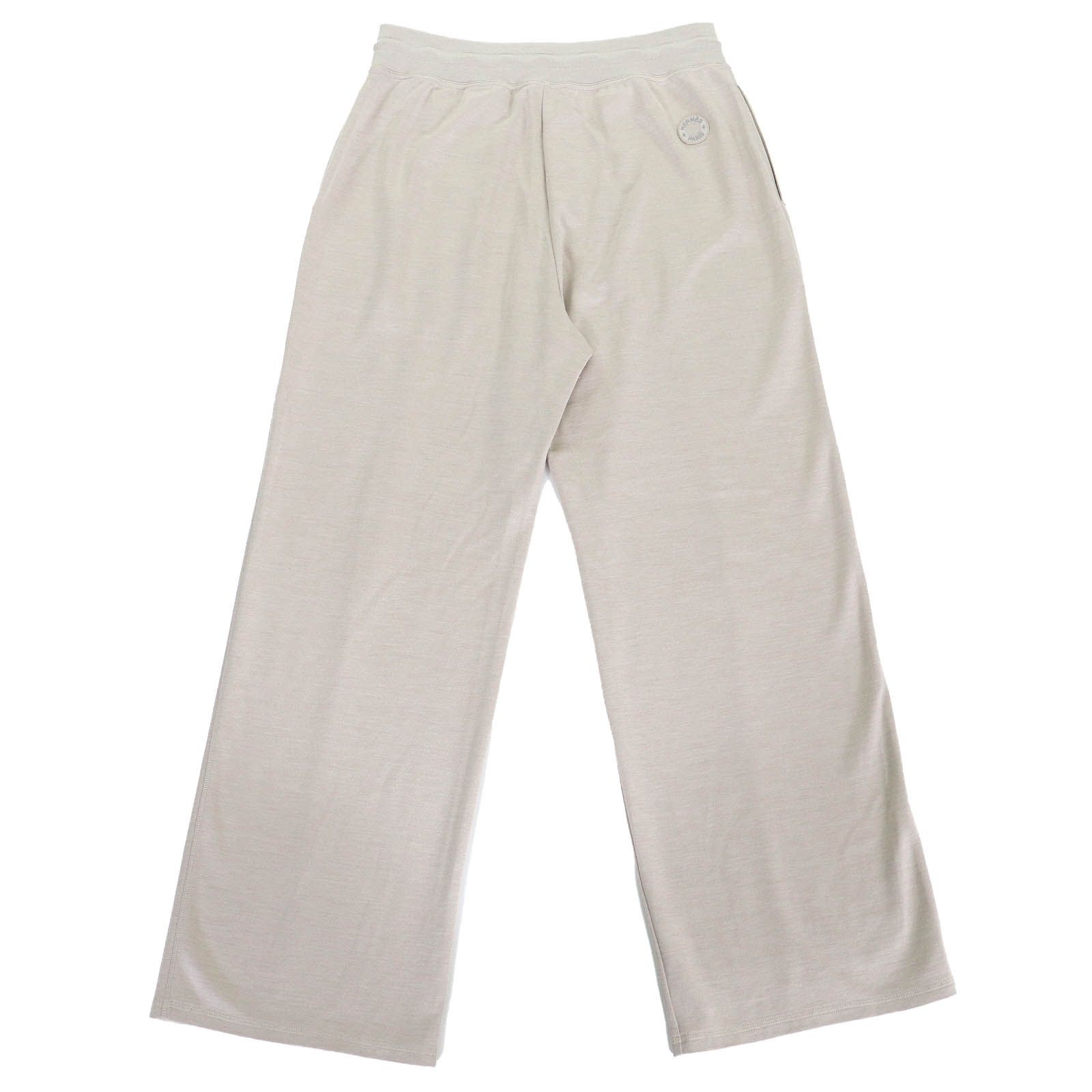 △HERMES エルメス 24SS 4E4415DI コットン シルク クルードセルワッペン ロング スウェットパンツ ベージュ 40 フランス製 レディース