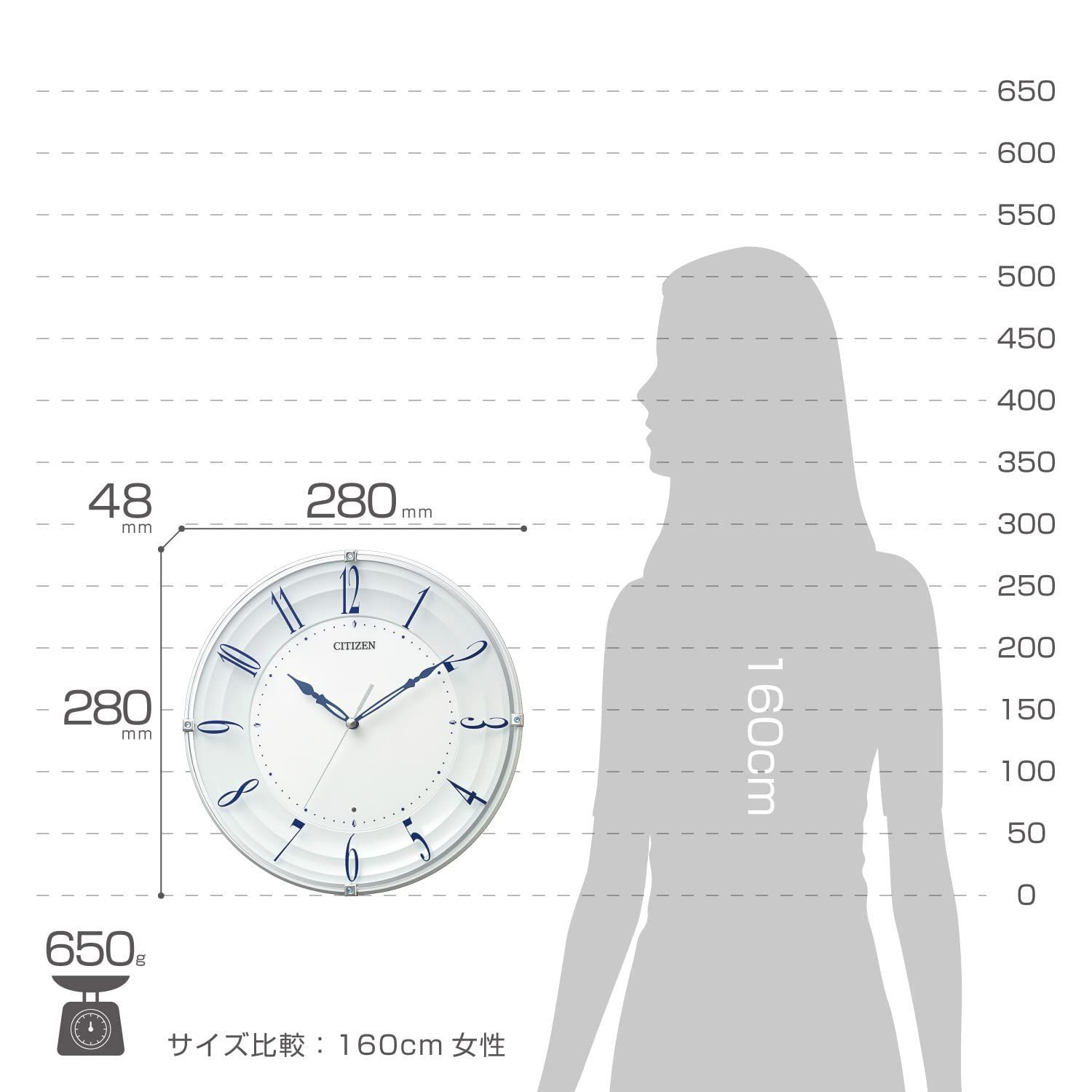 シチズン 電波 壁掛け時計(アナログ表示) 連続秒針 シルバー Φ350×50mm 8MY462-019 リズム(株)