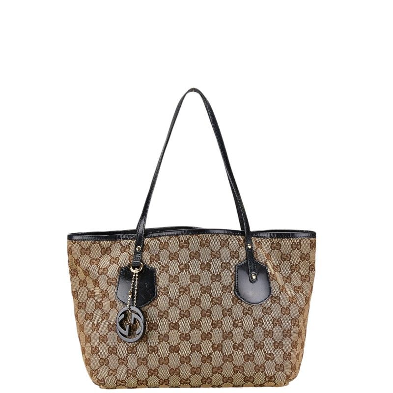 Gucci ホワイト ハンドバッグ 〇 12/22 196104 GUCCI GG キャンバス×レザー ブラウン系 斜め掛け