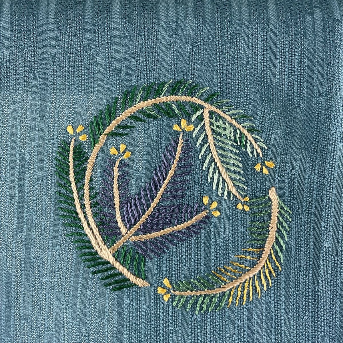 道中着 身丈107cm 裄丈65.5cm M 和装コート 着物衿 若松 金糸 刺繍 藍  