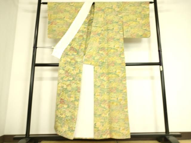 平和屋着物▽上質な小紋 単衣 型染め 風景花文 正絹 逸品 DAAS0705az