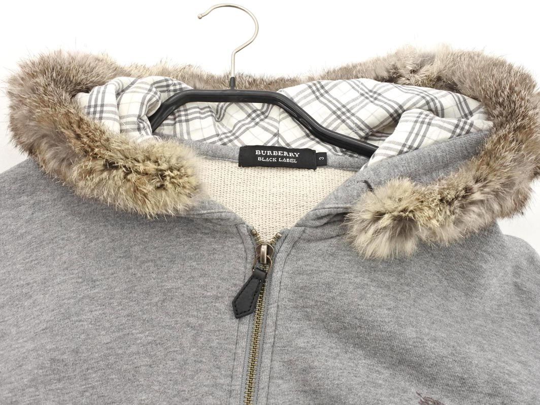 【ラビットファー】【3】BURBERRY BLACK LABEL パーカー beautiful goods rare L(3) Burberry Black Label Parker rabbit