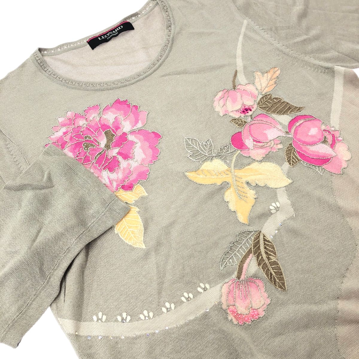 美品　LEONARD レオナール シルク　ニット　ジャケット　42 LEONARD レオナール 花柄 シルク ウール ハイネック ニット