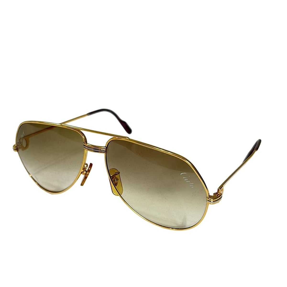 Cartier サングラス ゴールド 53mm CARTIER カルティエ ヴィンテージ サングラス ツーブリッジ 130