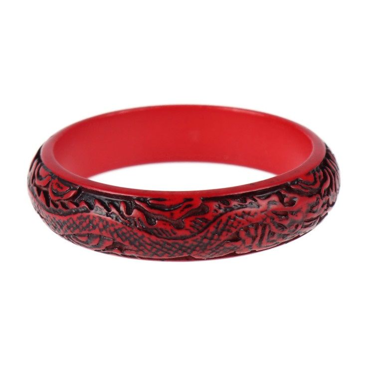 GUCCI グッチ バングル ウッド 赤系 ロゴ＆ドラゴン エングレーブ