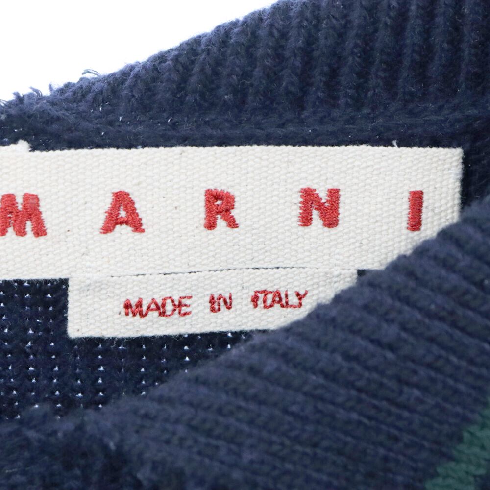 MARNI (マルニ) 22AW ロゴポケット カットオフデザイン ニット セーター ネイビー/グリーン GCMG0246Q2 - メルカリ