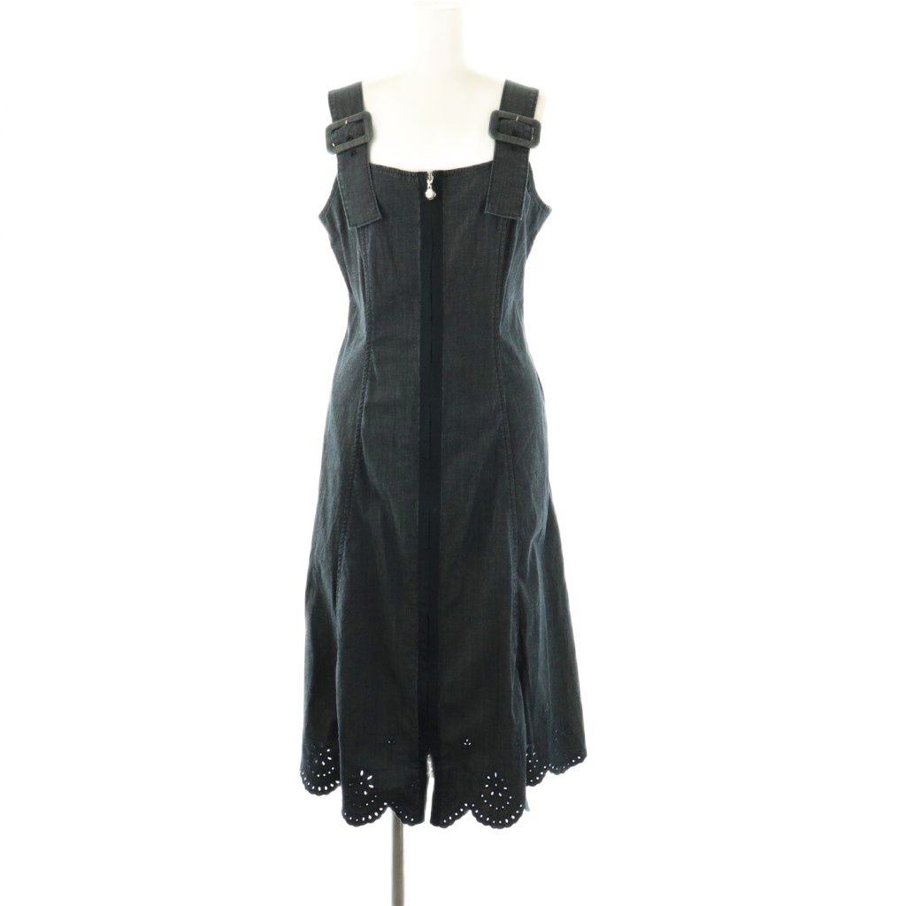 【中古】エムズグレイシー M'S GRACY 23年製 デニムライクジップワンピース ノースリーブ ミモレ ロング 38 紺 エムズグレイシー M'S GRACY 23年製 デニムライクジップワンピース