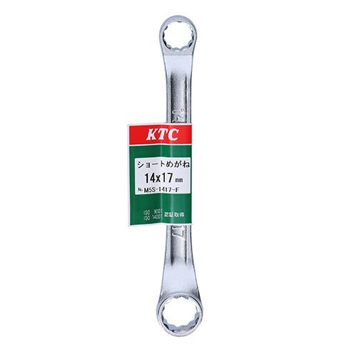BFJ1042394 ショートメガネレンチ KTC M5S-1417-F 狭いところでも力が掛けれる設計で「頼りになる」工具です。六角ボルト・ナットを締め緩めする為のめがねレンチ。 BFJ1042394