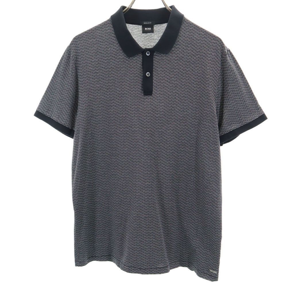 ヒューゴボス 総柄 半袖 ポロシャツ M ブラック系 HUGO BOSS メンズ 古着 【240330】