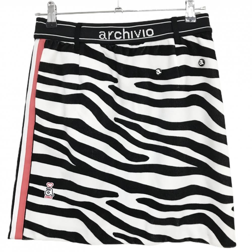 超 アルチビオ スカート 黒×白 ゼブラ柄 ベロア調 ウエストゴム 前後リバーシブル レディース 38 M ゴルフウェア archivio