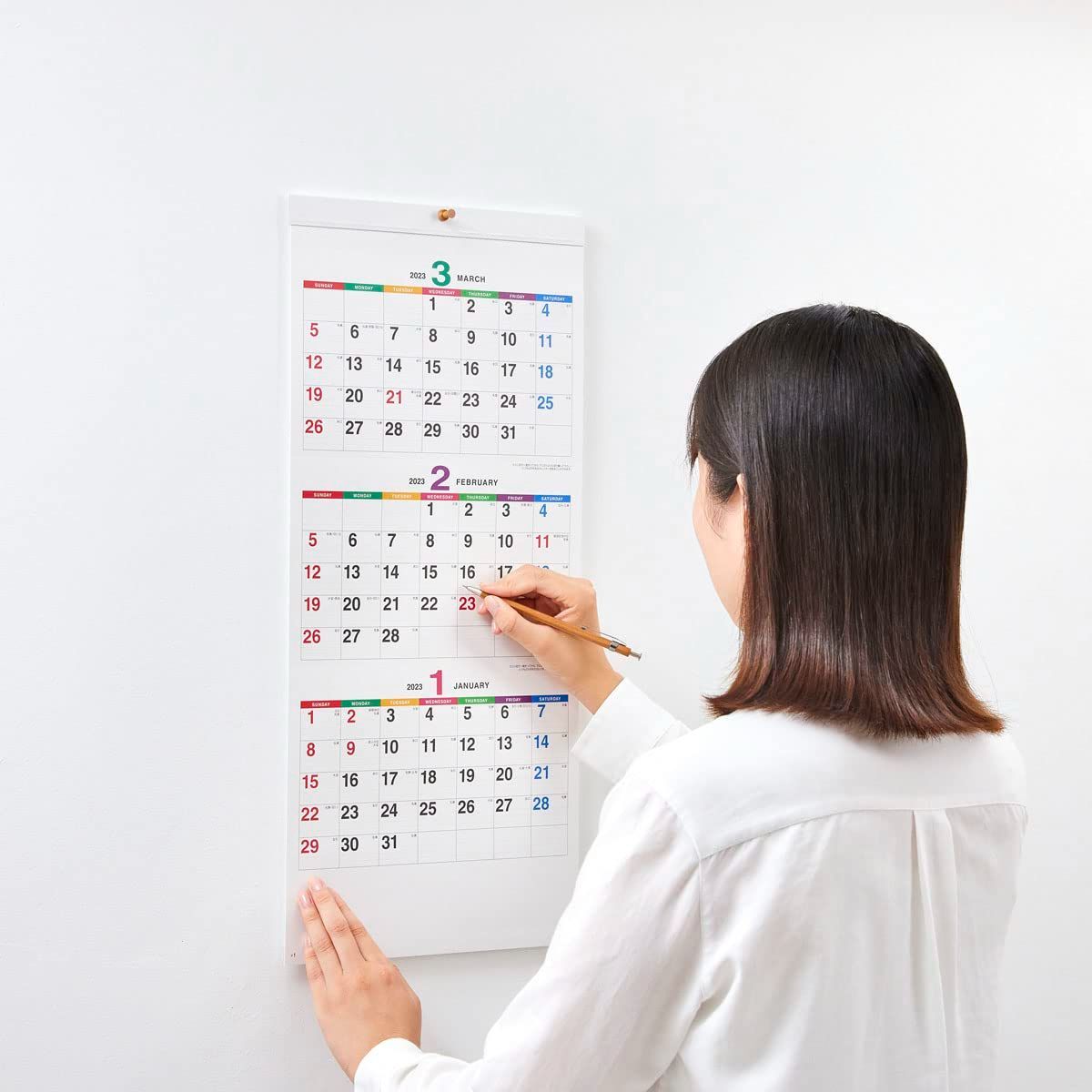 【数量限定】NK162 3か月文字 カラーラインメモ 壁掛け カレンダー 202-3