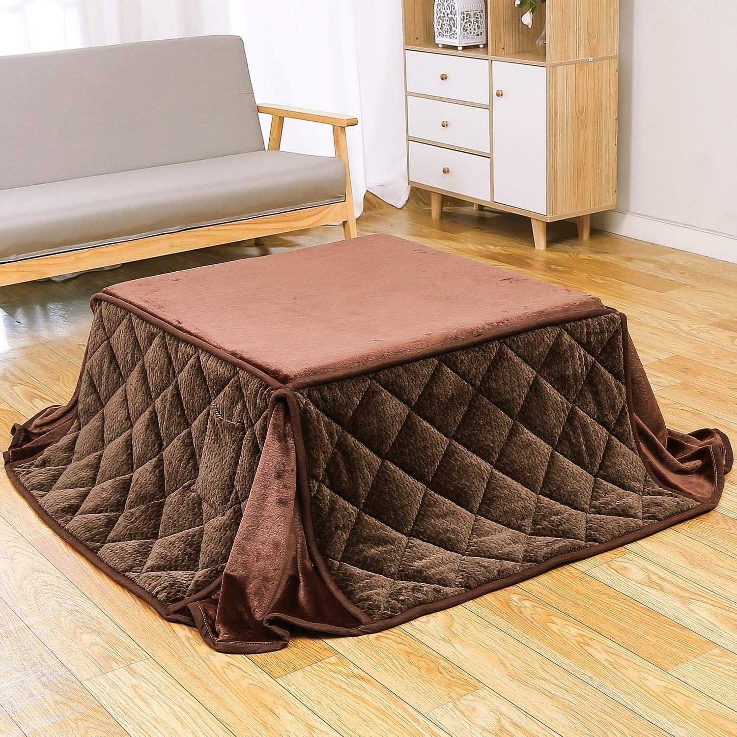 【人気商品】洗える 長方形 約180x180cm ブラウン ケーブル ふわふわ感触フランネル生地 掛け布団単品 こたつ掛け布団 こたつ布団 省スペース JEMAジェマ
