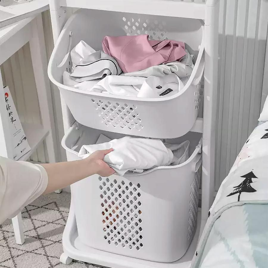 洗濯かご 2段 キャスター隙間収納 折りたたみ式 ランドリーワゴン