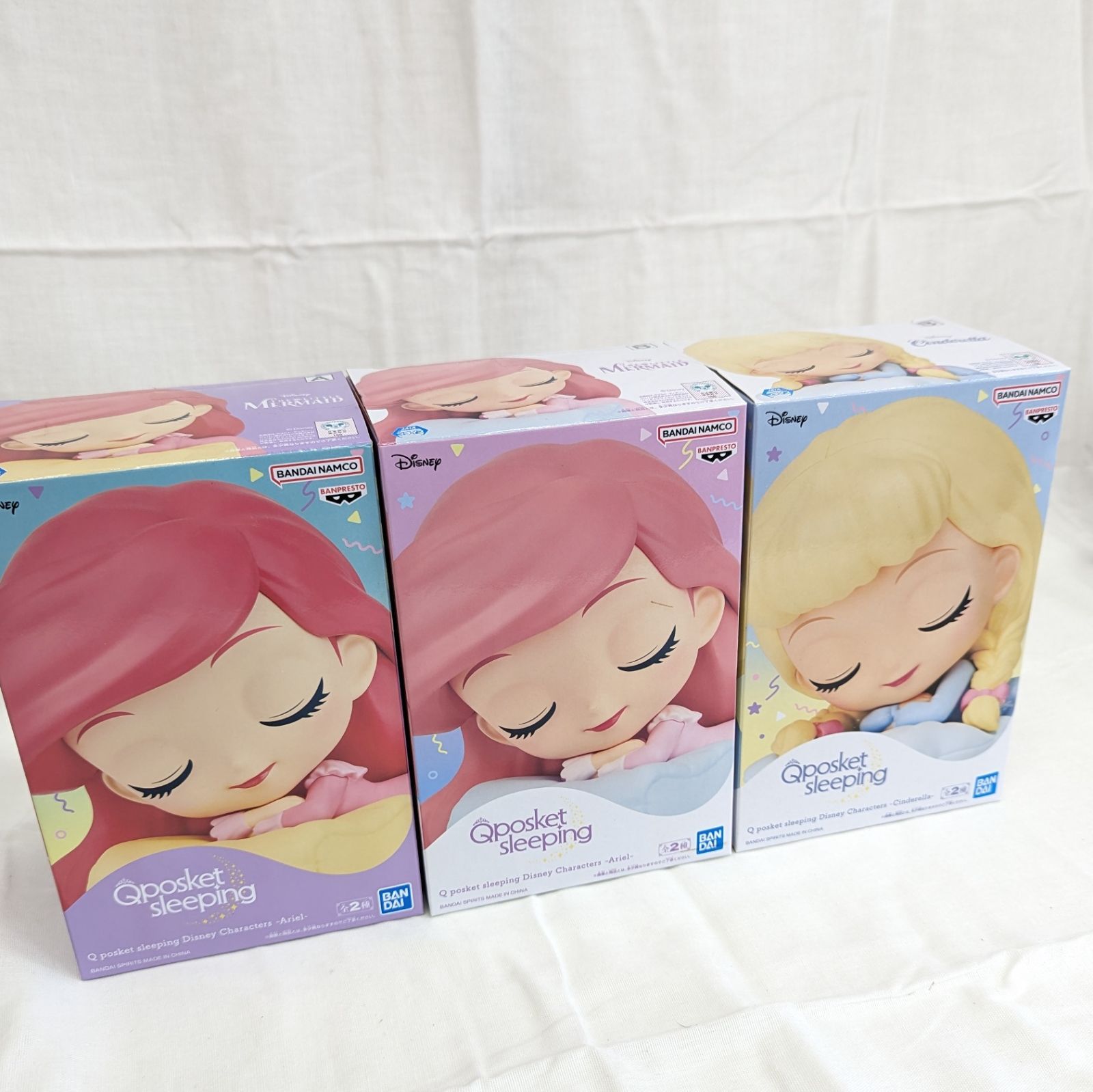 Qposket sleeping アリエル シンデレラ 3個セット まとめ売り 開封済み 美品 キューポスケット ディズニー プリンセス