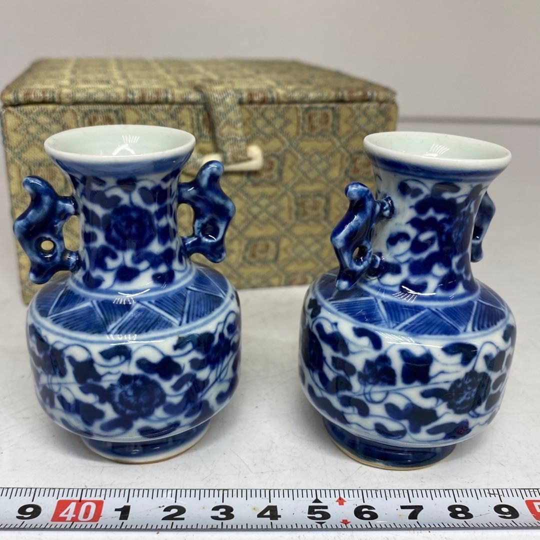 中国清時代 青花 花入 一対 タカチ 東さ5-0704