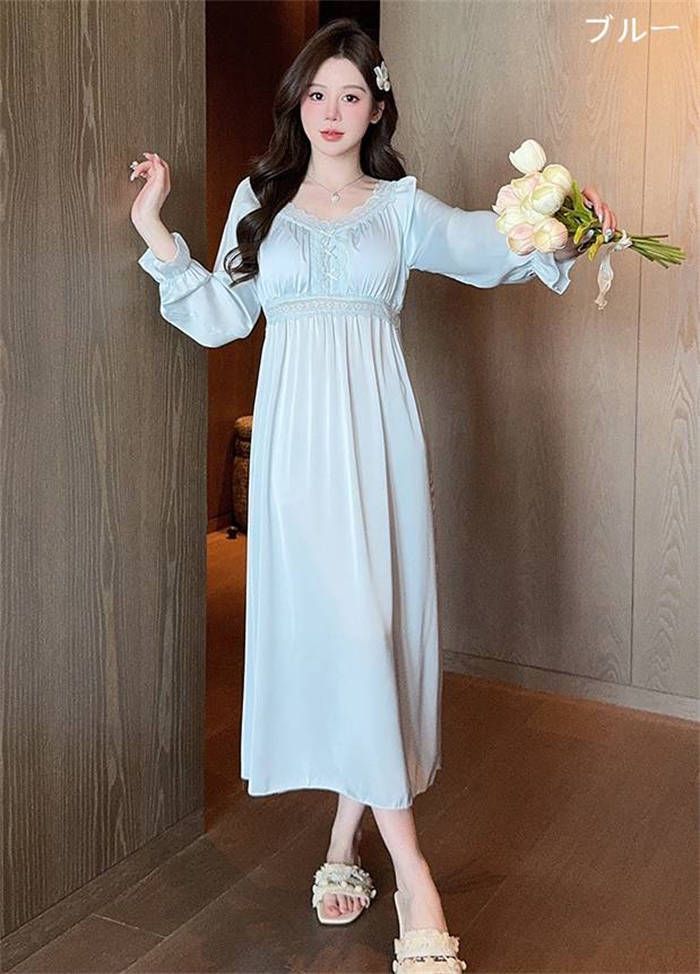 ネグリジェ ロングワンピース パジャマ 3色 S-XL 綿 25zm118 71-zwOMxHnL._UF350,350_QL80_.jpg