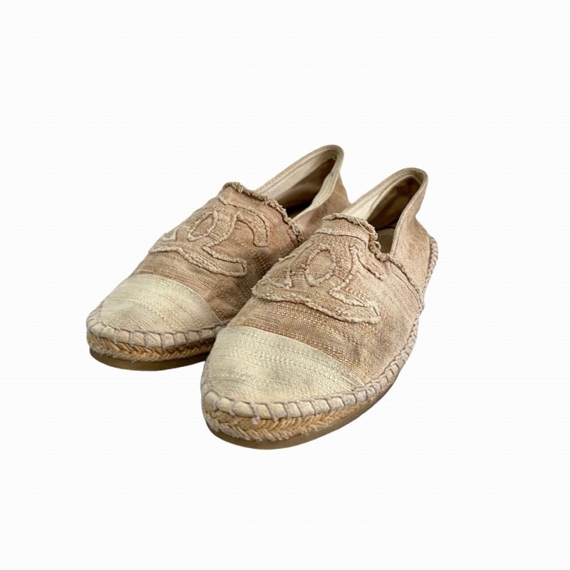 シャネル CHANEL 赤×デニム エスパドリーユ スリッポン フラットシューズ