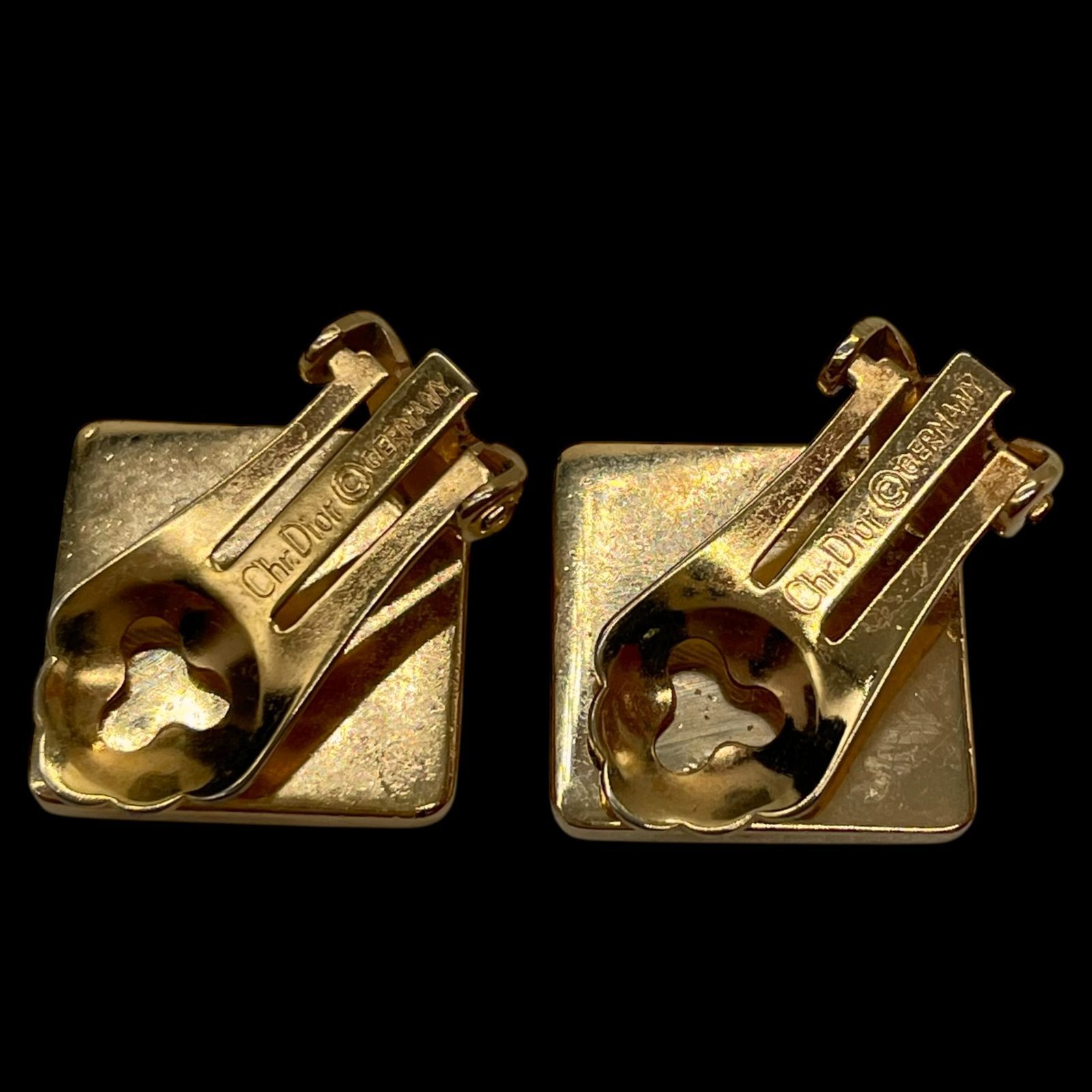 Christian Dior クリスチャン ディオール Chr.Dior ゴールド イヤリング スクエア ラインストーン アクセサリー ジュエリー 耳飾り 小物 ヴィンテージ