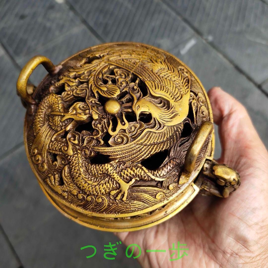 銅器 龍鳳盤香炉 薫香炉 香具 香道具 装飾品 工芸品 美術品 置物 銅製 龍鳳薫香炉 盤薫炉 香道具 装飾品 工芸品 美術品 置物