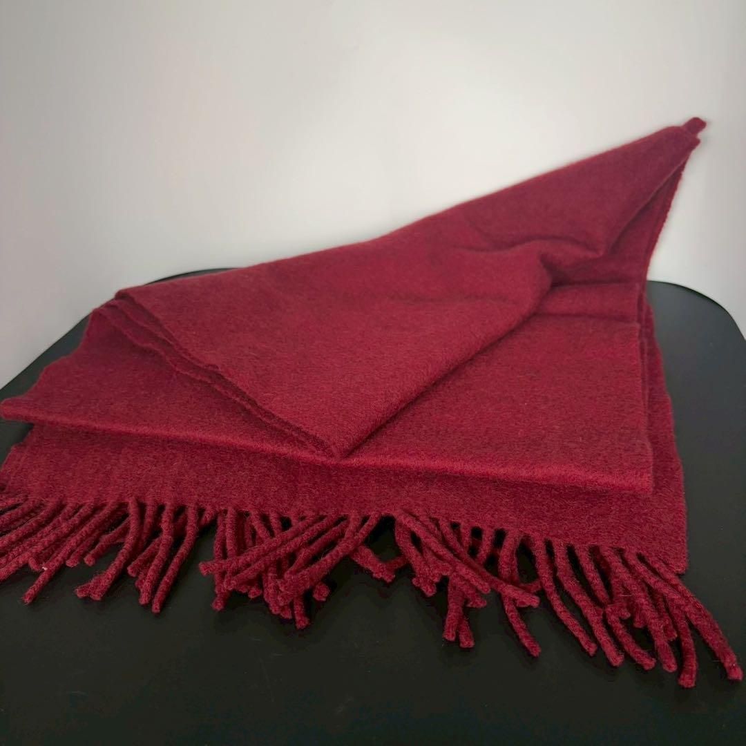 Burberry バーバリー赤 カシミヤ100%マフラー フリンジ付きロゴ刺繍