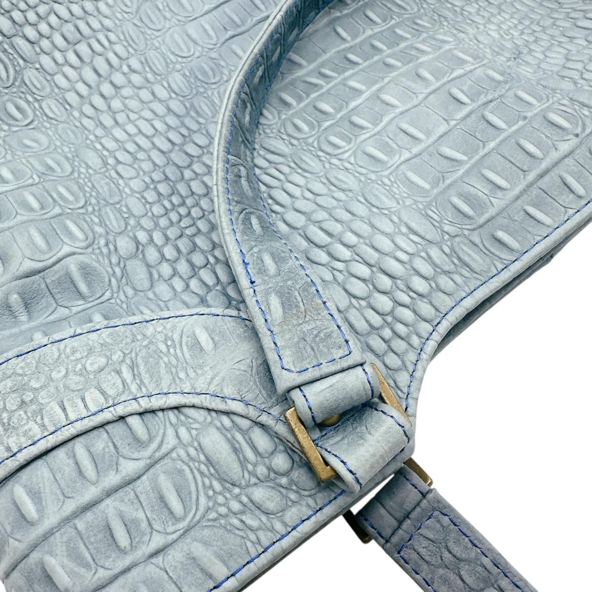 CK-1106 スカイブルー ハンドバッグ 牛革型押カイマン ハンドバッグ