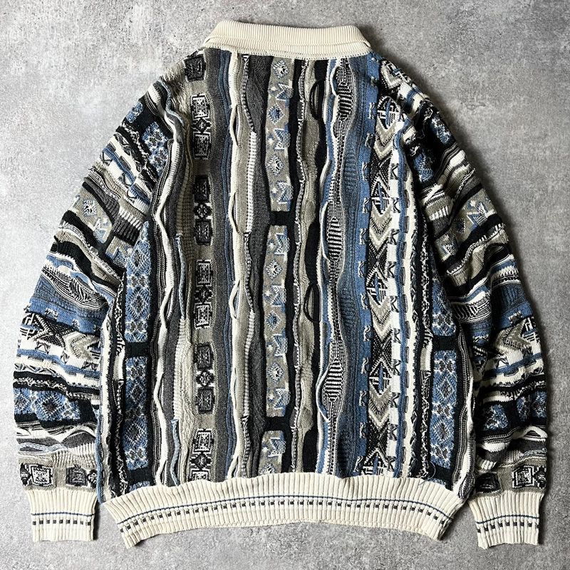 90s COTTON TRADERS 立体編み ニットポロシャツ ストライプ 90s COTTON TRADERS 3D 立体編み コットン ニット ポロシャツ XL