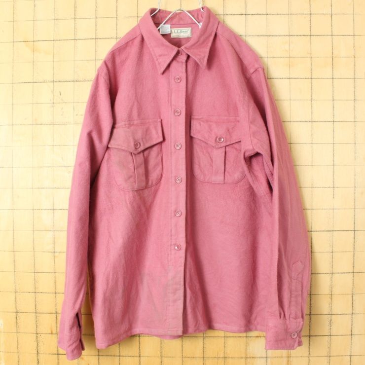 70s 80s USA製 LLBean コットン シャモアクロス シャツ ピンク 